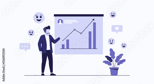 Successful Business Presentation Showing Growth Chart With Communication Icons Around