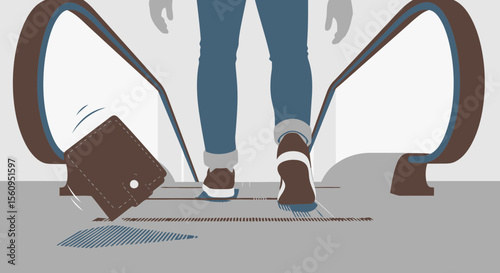 Losing Money Concept Of Lost Wallet On Escalator While Travelling