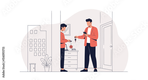 Modern Apartment Rental Agreement With Handing Over Keys And Online Payment