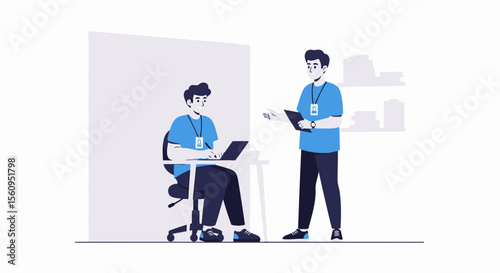 Office Work And Team Communication Illustrated By Two Men Having A Discussion