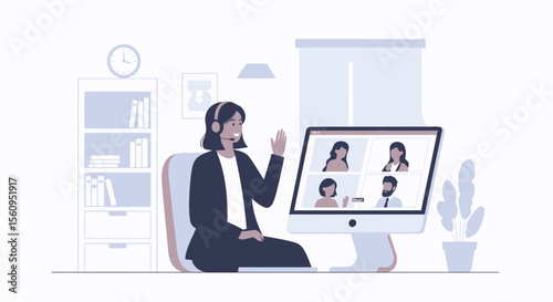 Virtual Meeting Connecting Colleagues Remotely Through Online Video Conference Interface