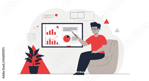 Man Presenting Data Analysis In A Modern Office Creative Presentation Concept