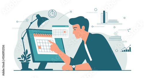 Man Scheduling Appointments With Calendar App On Computer Efficiently