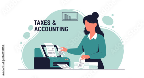 Woman In Accounting Office Preparing Financial Documents And Handling Taxes