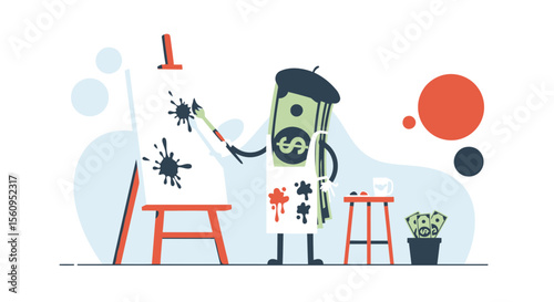Money As An Artist Creates Artwork Representing Financial Success Concept