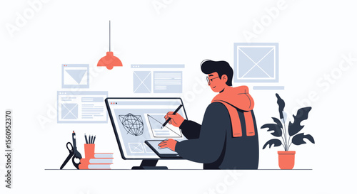 Person Working On Ux Ui Design At Desk With Software Interface