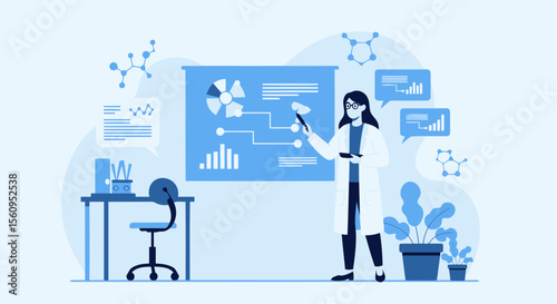 Modern Medical Scientific Presentation By A Researcher With Data And Analysis