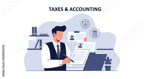 Professional Accountant Managing Finances And Taxation Paperwork In The Office