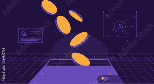 Abstract Financial Illustration Showcasing Digital Transactions And Investments Concept
