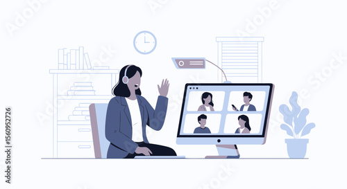 Online Meeting Communication Connecting Virtual Team From Home Office Workspace