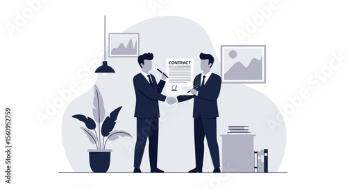 Businessmen Handshake After Signing Contract In Office Partnership Success