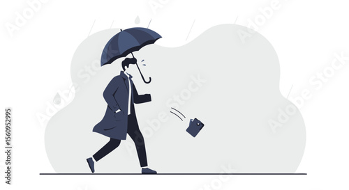 Inconvenience On Rainy Day Man Drops Wallet While Walking With Umbrella