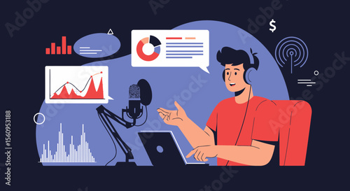 Podcast Host Broadcasting Live Show About Business And Online Digital Marketing