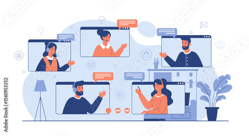 Teamwork Remote Meeting Communication Via Video Conference Application Connection