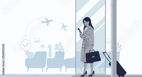 Stylish Businesswoman Checking Flight Status At Airport Waiting Lounge