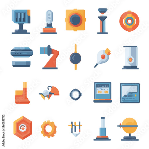  2D Flat icon 3D Printing & Manufacturing Icons isolated in White Background