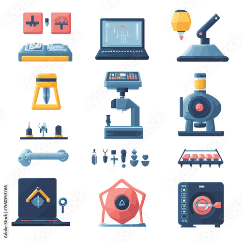  2D Flat icon 3D Printing & Manufacturing Icons isolated in White Background