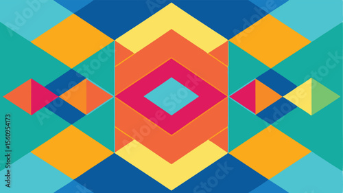 Colorful geometric shapes composition with dynamic symmetry and bright modern aesthetic