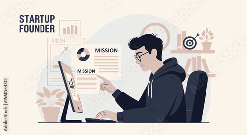 Young Founder Works On Startup Project Strategy In The Office Space Interior Design