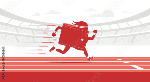 Wallet Sprinting on Track Financial Urgency or Loss Concept Illustration