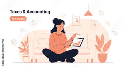 Woman Analyzing Financial Data On Tablet For Tax Preparation At Home