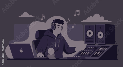 Man Composing Music In His Home Studio And Enjoying The Process