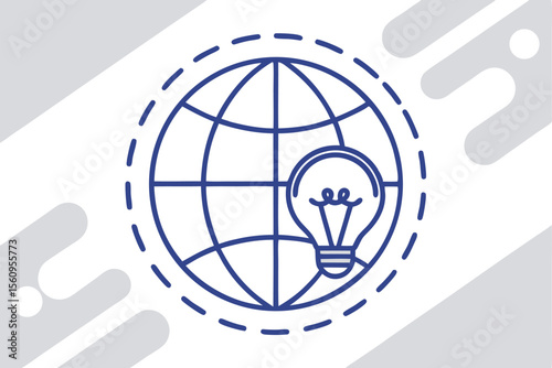 Blue Globe and Lightbulb Icon on White and Gray Background