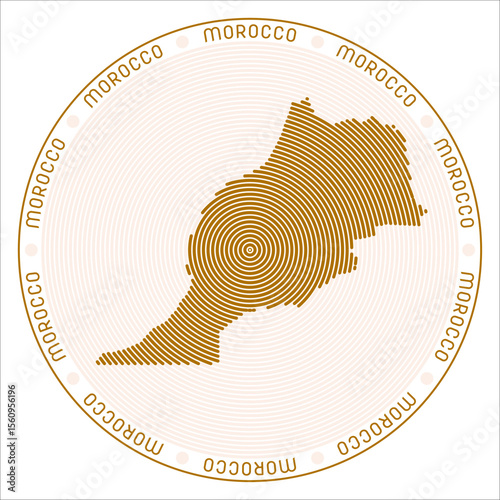 Morocco round logo design. Country shape build of rings. Morocco text around the country. Vector Illustration.