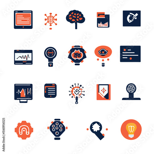 2D Flat icon AI & Machine Learning Icons isolated in White Background