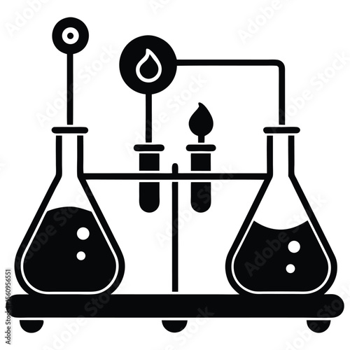 Chemist element isolated chemical reaction setup on white backgrou