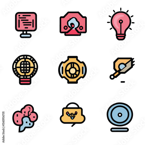 2D Flat icon AI & Machine Learning Icons isolated in White Background