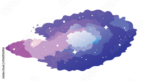 Abstract nebula illustration in purple tones with stars on transparent background