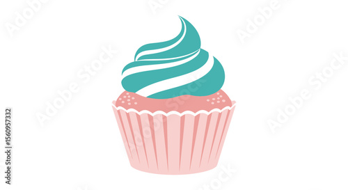 Delicious cupcake vector art illustration with teal frosting for bakery and dessert designs sweet treat vector