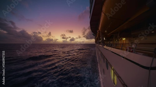 Experience breathtaking sunset views on a magnificent cruise ship, surrounded by tranquil ocean waves and vibrant colors. This unforgettable adventure is perfect for relaxation and exploration