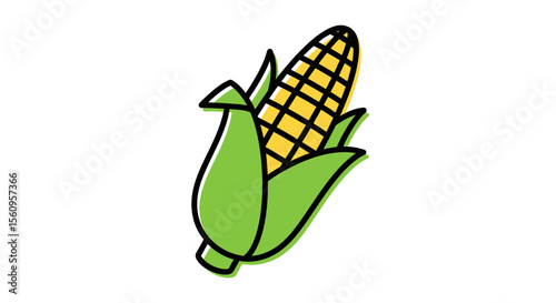 Illustration of fresh corn on the cob with green leaves, healthy food and sweet corn harvest season design vector