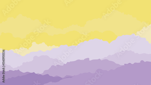 Abstract layered landscape illustration with yellow and purple colors on a transparent background