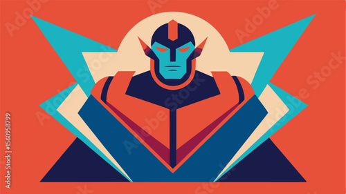 Retro superhero illustration with geometric shapes and bold colors for modern design