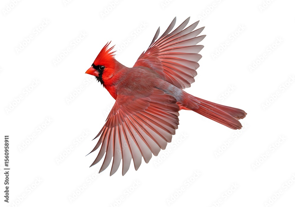 Obraz premium Northern Cardinal in Flight Against a White Background. Generative Ai
