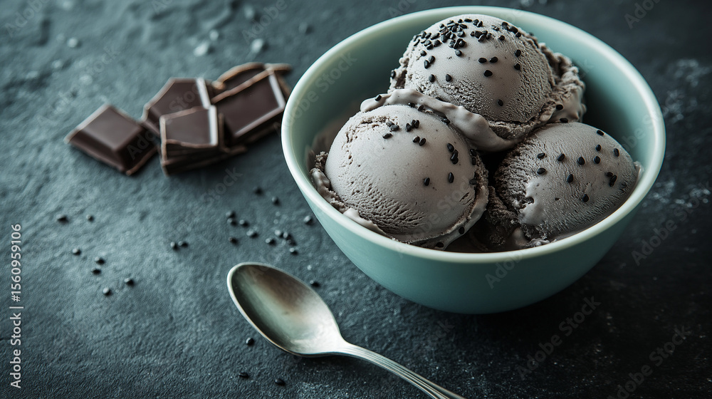 Fototapeta premium Black sesame chocolate chip ice cream 