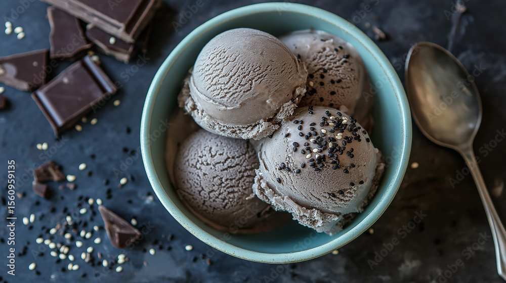 Fototapeta premium Black sesame chocolate chip ice cream 