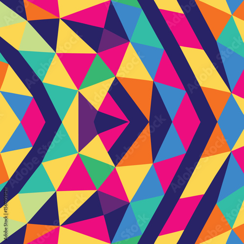 Vibrant geometric pattern background with colorful triangles and a modern artistic design