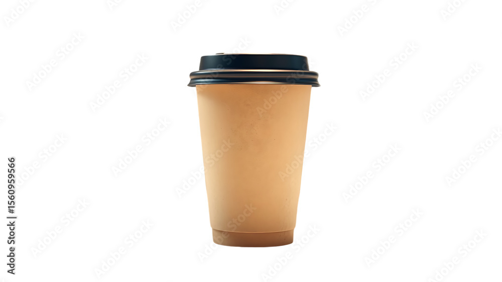 Brown paper coffee cup with black plastic lid isolated on transparent background Brown paper coffee cup with black plastic lid isolated on transparent background