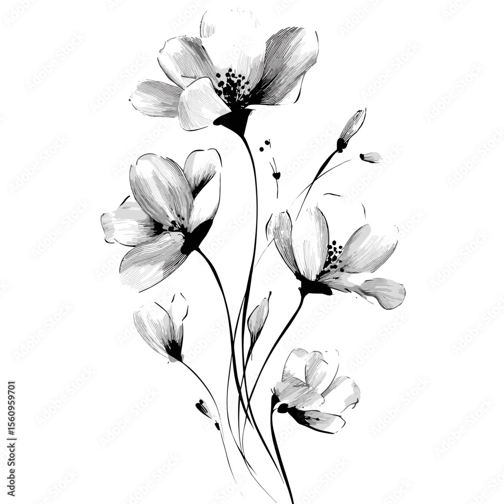 Obraz premium Black and white floral vector illustration on white background
