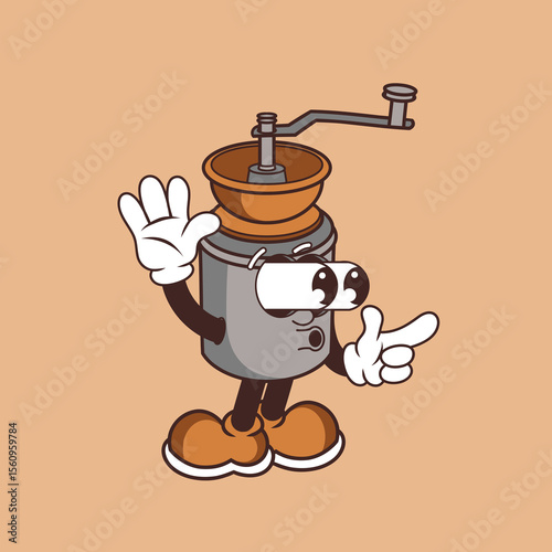 Retro character design of coffee grinder shocked
