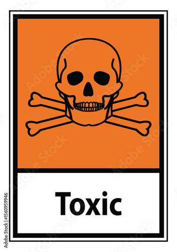 Toxic Hazard Warning Sign with Skull and Crossbones Symbol in Orange Background