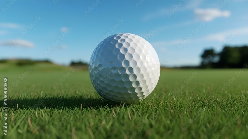 Obraz premium Pristine Golf Ball on a Lush Green Course Under a Clear Sky