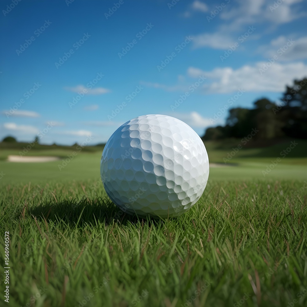 Obraz premium Pristine Golf Ball on a Lush Green Course Under a Clear Sky