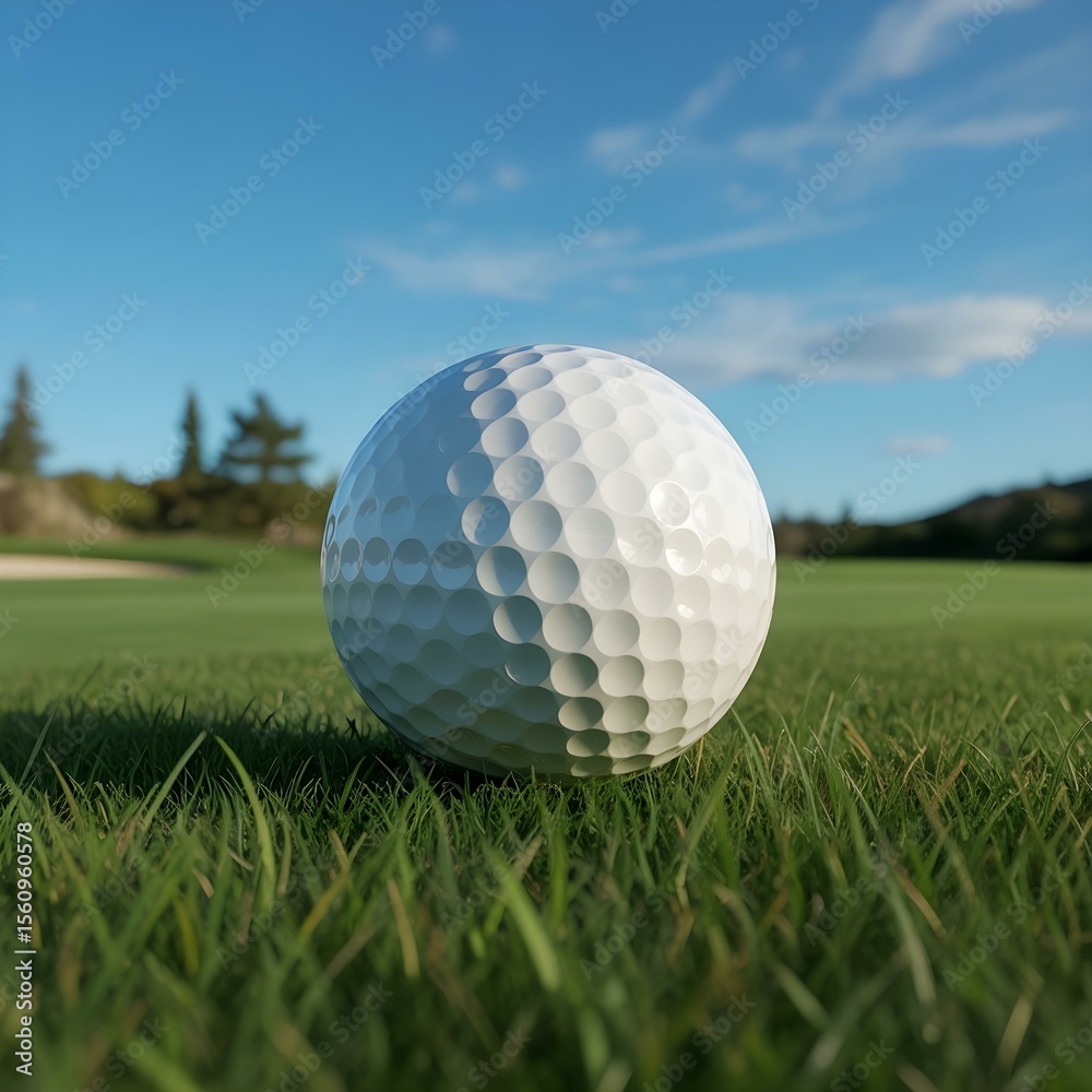 Obraz premium Pristine Golf Ball on a Lush Green Course Under a Clear Sky