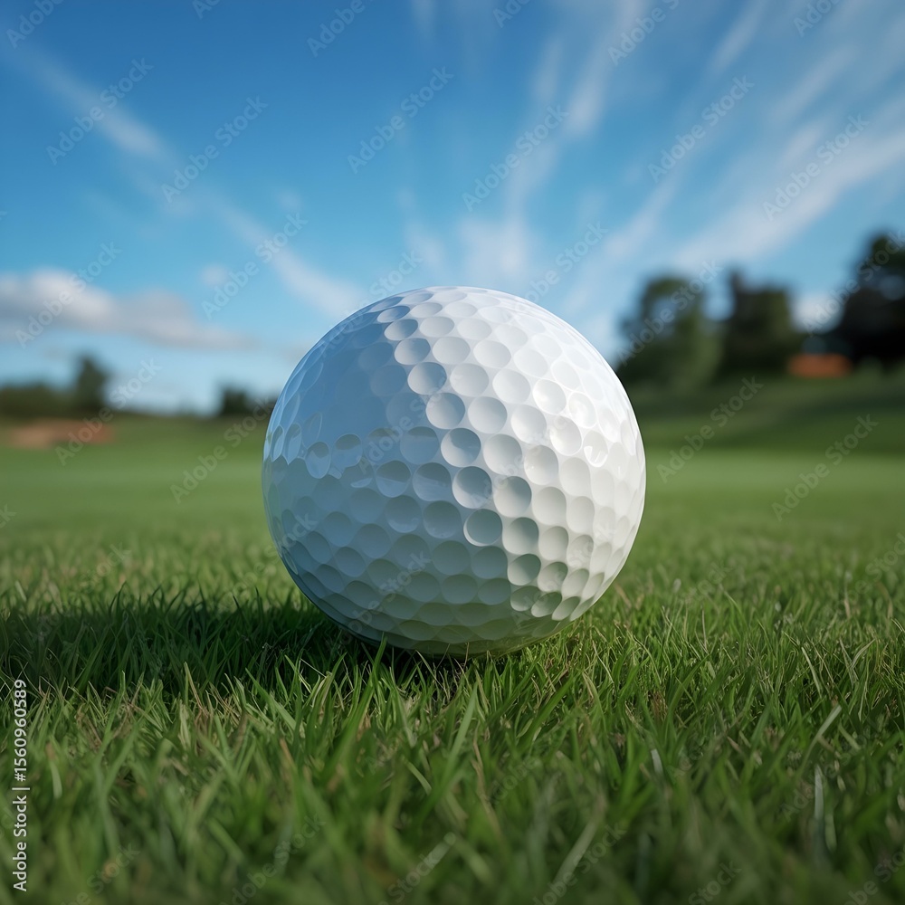 Obraz premium Pristine Golf Ball on a Lush Green Course Under a Clear Sky