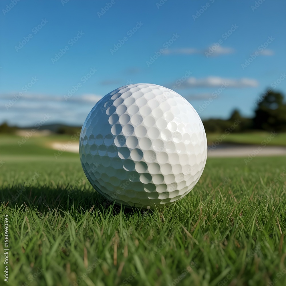 Obraz premium Pristine Golf Ball on a Lush Green Course Under a Clear Sky